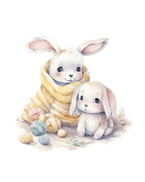Two cute bunnies created with generative AI technology