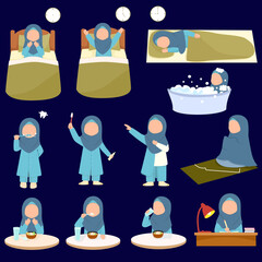 Illustration of daily activities of Muslim girls