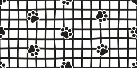 dog paw seamless pattern footprint checked line weave french bulldog vector puppy pet toy breed cartoon doodle repeat wallpaper tile background illustration design isolated