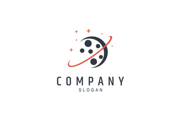 Space planet logo decorated with stars in simple design style