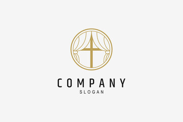 Luxury window curtain logo with simple circle frame