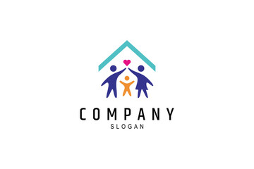 Happy family home love logo in simple and colorful design style