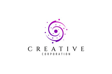 Vector purple logo in which abstract image of outer space galaxy.