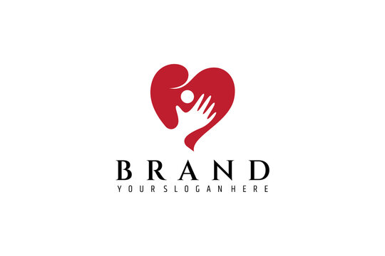 heart and care logo with red flat design concept
