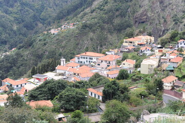 Fototapeta na wymiar Beautiful natural landscape of Valley of Nuns (Curral das Freiras) with a scenic village in a mountain valley on the island of Madeira, Portugal, Europe