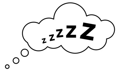 Zzz sleep snore text in black speech bubble vector icon. Night sleepy noise sound effect illustration. Black sign isolated on white background.