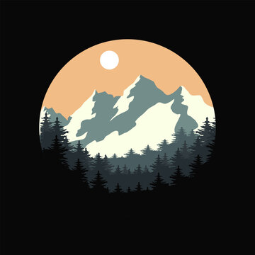 modern vontage mountain landcscape illustration