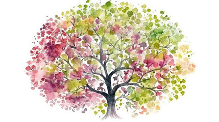 Obraz na płótnie Canvas Vector watercolor of blooming tree top view 3 isolated on white background