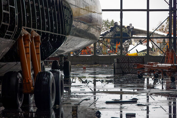 Debris of ukrainian airplanes destroyed at Hostomel airfield
