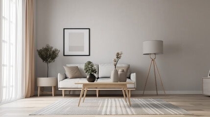 Simple minimalist modern living room, cozy, comfortable, and elegant for house and apartment, good interior.