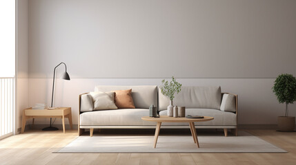 Simple minimalist modern living room, cozy, comfortable, and elegant for house and apartment, good interior.
