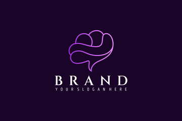 Brain logo with minimalist concept in purple gradient color flat design style