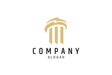 Vector golden logo on which an abstract image of a marble column in a simplified style.