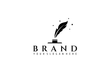 Feather silhouette logo with ancient ink used for signature and message writing