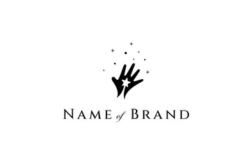 silhouette logo of hand reaching for star in flat design style