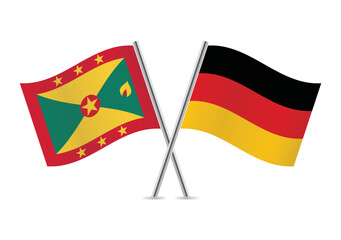 Grenada and Germany crossed flags. Grenadian and German flags on white background. Vector icon set. Vector illustration.