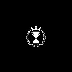 Winner cup and laurel wreath icon isolated on dark background