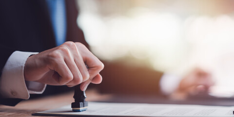Businessman check and check mark online ,Business Agreements and Approvals ,business contract...