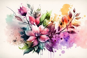 Watercolor floral background with flowers and leaves