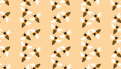 Summer flat cartoon seamless pattern with honeycomb, honey hive  and bees. Creative  kids texture for fabric, wrapping, textile, wallpaper, apparel. Vector illustration.