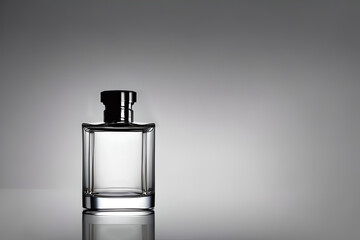 Transparent bottle perfume mockup studio shot, isolated background, white label, marketing and product presentation.