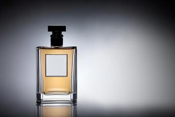 Orange bottle perfume mockup studio shot, isolated background, marketing and product presentation.