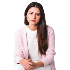 Elegant brunette young businesswoman on transparent background