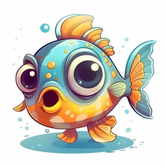 Fototapeta na wymiar cute colorful cartoon fish, funny illustration in comic style on white background, generative ai