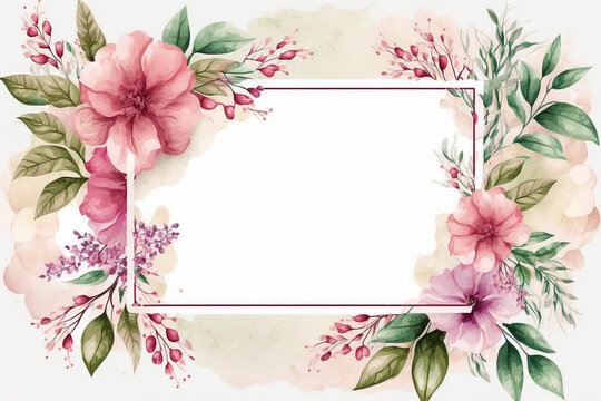 Greeting card with flowers, watercolor, can be used as invitation card for wedding, birthday and other holiday and summer background