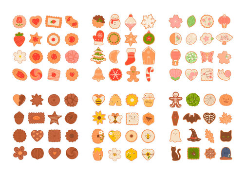 Set of cookies of various shapes isolate on a white background. Vector graphics.