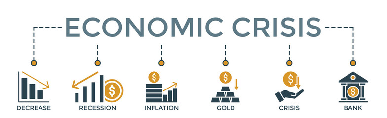 economic crisis, banner vector illustration concept with the website icons of  decrease,recession,inflation,gold,Crisis and Bank on white background