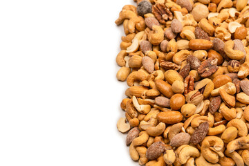 A group of almonds, pistachios, walnuts, macadamia, cashews.