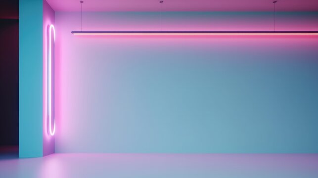 Empty pastel coloured background with Neon Lights. Generative AI.
