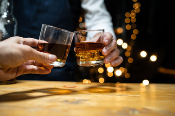 Celebrate whiskey on a friendly party in restaurant