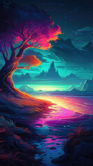 Vibrant Color Landscape Background Picturesque, Panoramic, Nature, Landscape AI generated
