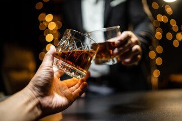 Celebrate whiskey on a friendly party in restaurant