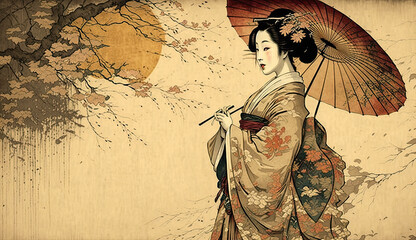 Serene Landscape, Japanese Painting Background AI Generated
