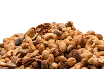 A group of almonds, pistachios, walnuts, macadamia, cashews.