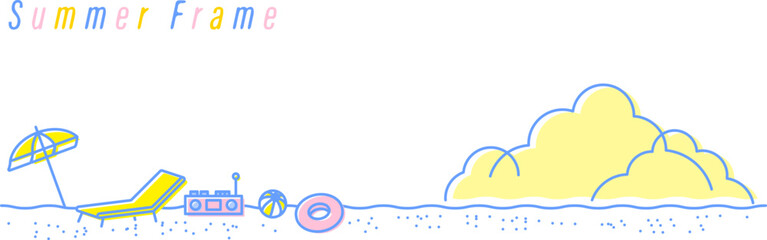 夏のイラスト素材_砂浜の風景（主線あり）