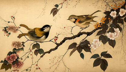 Serene Landscape, Japanese Painting Background AI Generated
