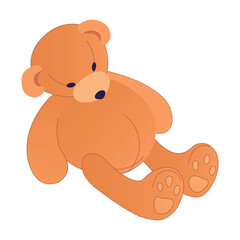 The teddy bear lies abandoned by the owner. Vector illustration of loneliness, mental depression, psychological problems. The concept of fear of separation or growing up, revision of life goals.