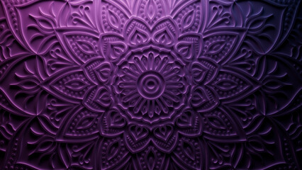 Purple Surface with Extruded Ornamental Flower. Three-dimensional Diwali Festival Background.