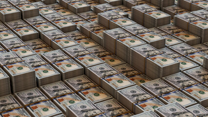 Savings concept Wallpaper with Banknotes Bundles of One Hundred Dollar Bills.