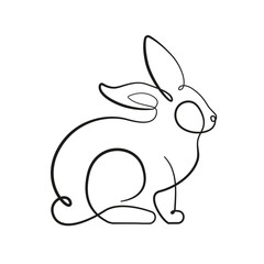 Bunny Continuous One Line Drawing. Easter Card with Rabbit Modern Minimal Linear Style . Bunny Minimalist Continuous Single Line Illustration for Design. Vector EPS 10.