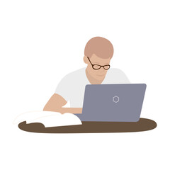 young guy learning works online vector image on white background