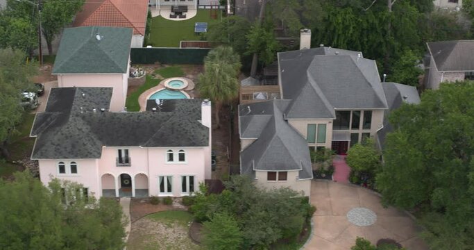 Birds eye view of affluent homes in Houston, Texas