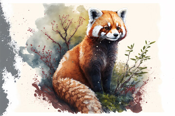 Cute Watercolor Red Panda Illustration