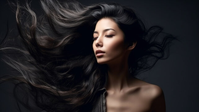 Beauty black hair woman for hair care product. Generative AI