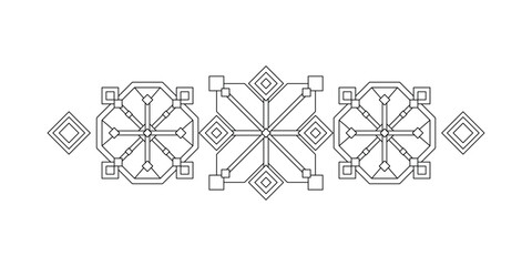 Ornamental Composition Inspired by Ukrainian Traditional Embroidery. Ethnic Motif, Handmade Craft Art. Ethnic Design. Coloring Book Page. Vector Contour Illustration