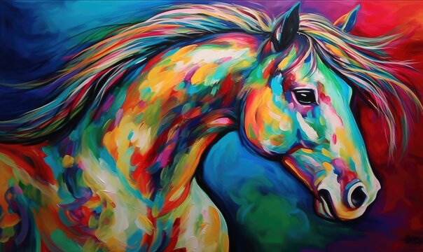 Colorful painting horse creates stunning abstract art Creating using generative AI tools